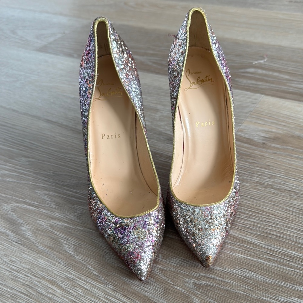 Christian Louboutin Gold and Pink Heels Elegant Stiletto Pumps